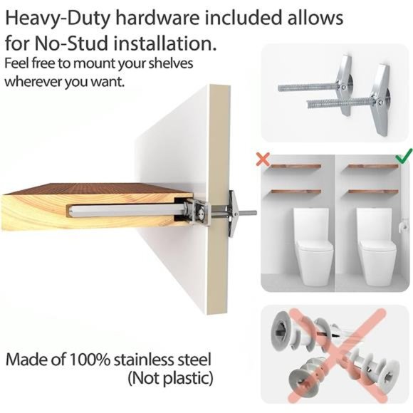 Floating Wood Shelves Set of 2 - Rustic Shelf 16 inch - Handcrafted in Europe - Picture 3 of 6